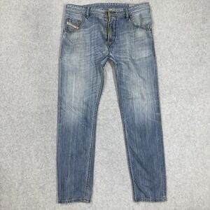 Diesel Krayver Jeans Men 32x32 Blue Slim Carrot Light Wash Repaired Whiskered